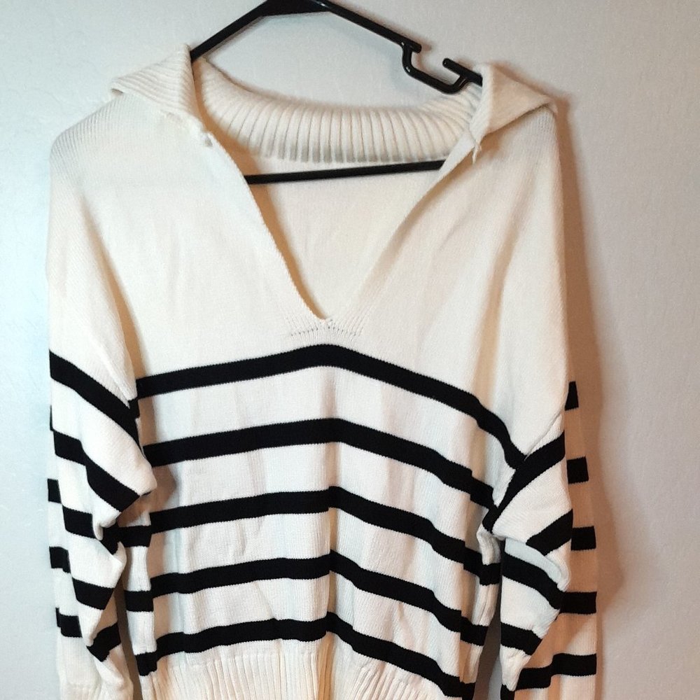 Commence Striped sweater ivory sailor collar medium